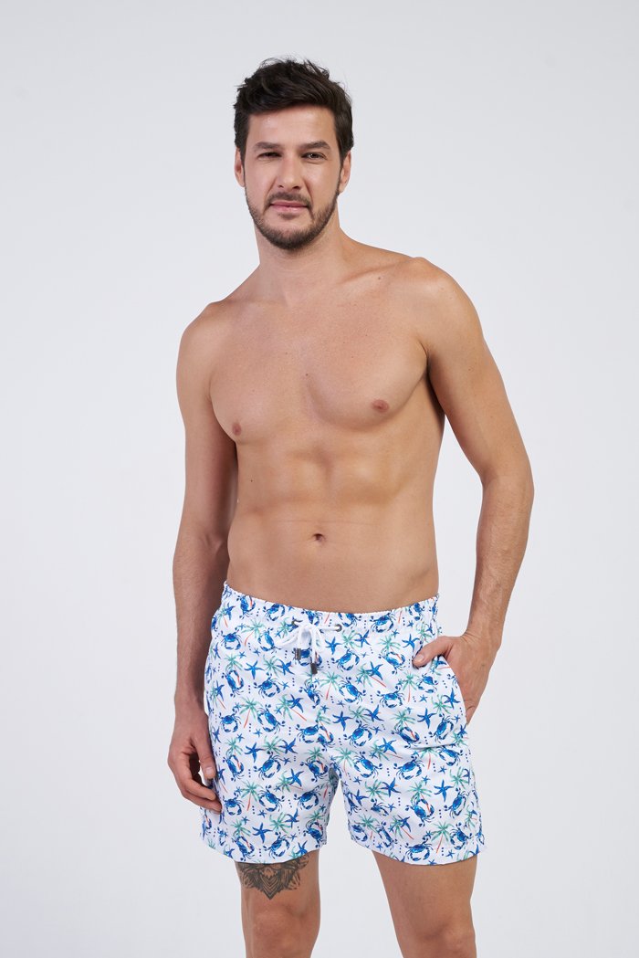 Bermuda Tactel Masculina Estampada Branco Siri